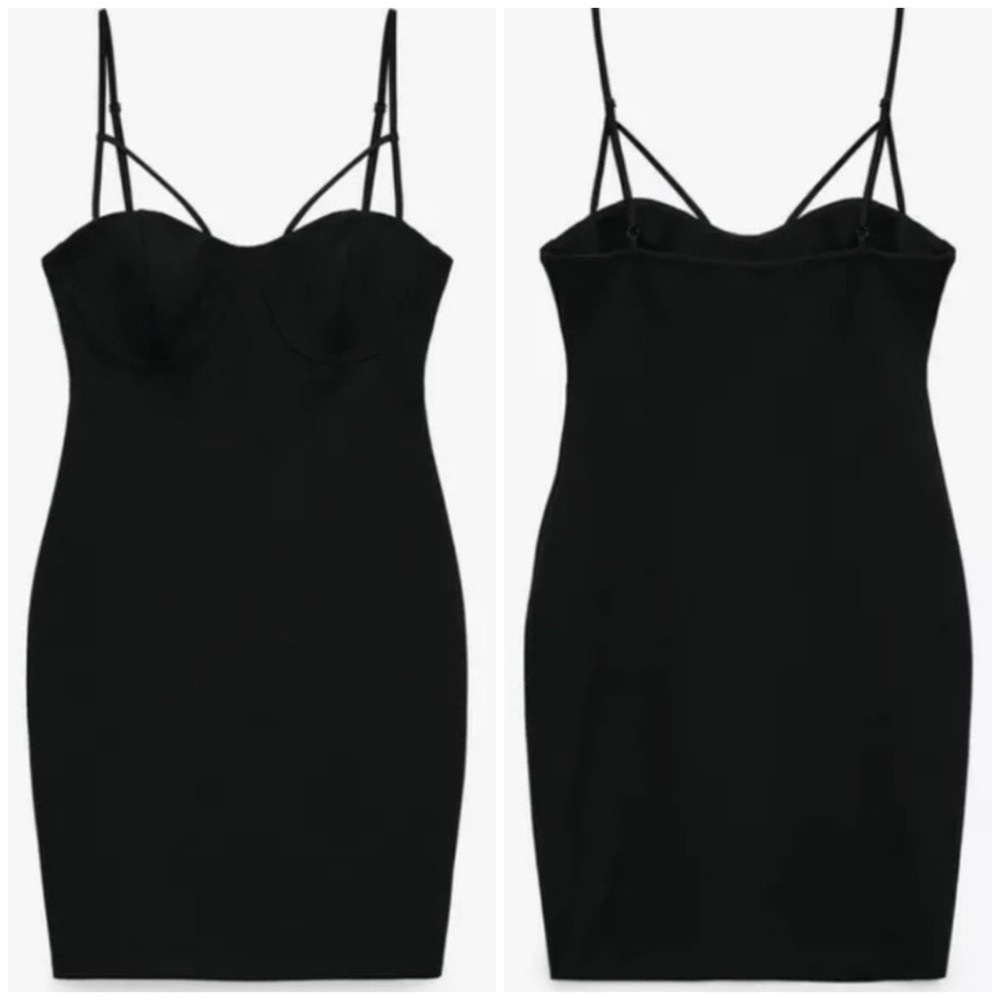 ZARA Strappy Chest Fitted Mini Dress in Black
